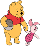 Winnie the Pooh and Piglet walking hand in hand