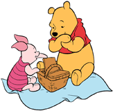 Winnie the Pooh and Piglet having a picnic