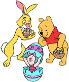 Winnie the Pooh, Piglet and Rabbit on Easter egg hunt