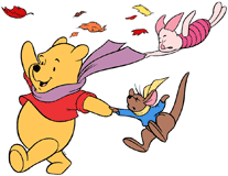 Pooh, Piglet and Tigger on a windy fall day