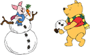Winnie the Pooh and Piglet building a snowman
