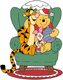 Winnie the Pooh, Tigger, Piglet sitting on chair