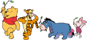 Pooh, Piglet, Tigger, Eeyore holding twigs