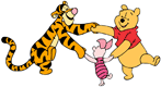 Pooh, Piglet, Tigger holding hands