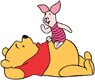 Piglet sitting on Winnie the Pooh