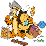 Winnie the Pooh and Tigger eating Halloween candy