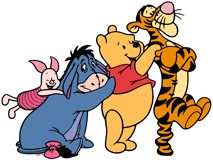 Winnie the Pooh, Tigger, Eeyore and Piglet in a conga line