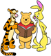 Pooh, Tigger, Rabbit reading a book