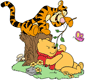 Tigger teasing Winnie the Pooh with a branch