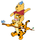 Pooh balancing on Tigger's shoulders