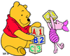 Winnie the Pooh, Piglet arranging alphabet blocks