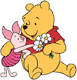 Pooh, Piglet, flowers