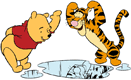 Pooh, Tigger making faces in puddle