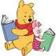 Winnie the Pooh, Piglet reading books