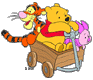 Pooh, Piglet, Tigger in cart