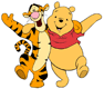 Pooh, Tigger with their arms around each other's shoulder