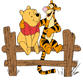 Pooh, Tigger sitting on a wooden fence