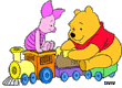 Pooh, Piglet on toy train