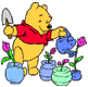 Winnie the Pooh watering flowers