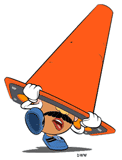 Mr. Potato Head under a traffic cone