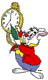 White Rabbit pointing to his watch with his umbrella