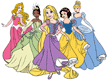 Aurora, Tiana, Rapunzel, Snow White, Cinderella