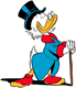 Scrooge standing tall with his cane