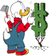 Scrooge pruning his shrub to look like a dollar sign