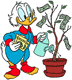 Scrooge watering money tree