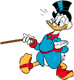 Scrooge on a walk with his cane