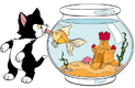 Cleo kissing Figaro through the fishbowl