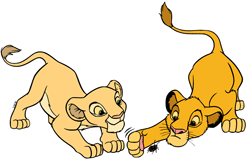 Simba and Nala examining an insect