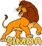 Adult Simba posing with his name