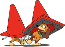 Slinky Dog under a traffic cone