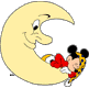 Mickey Mouse sleeping on a crescent moon