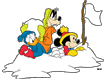 Mickey, Donald, Goofy in snowball fight