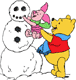 Pooh, Piglet building snowman