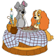 Lady, Tramp at spaguetti table
