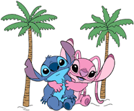Stitch & Angel posing with palm trees