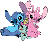 Stitch & Angel posing with palm trees