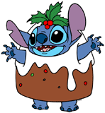Stitch dressed up as a Christmas plum pudding