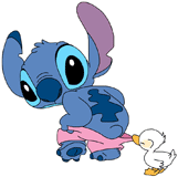 Stitch having a Coppertone moment with a duckling