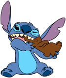 Stitch biting into a chocolate Easter bunny