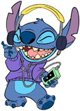 Stitch listening to music in his headphones