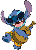Stitch playing the ukulele, wearing sunglasses