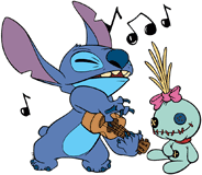 Stitch playing the ukulele with Scrump