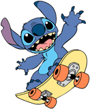 Stitch on a skateboard