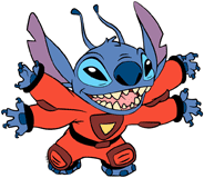 Stitch growling in his spacesuit