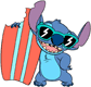 Stitch with his surfboard