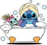 Stitch taking a bath with Scrump